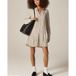 NEW J.Crew Amelia Shirt-Dress Size Small Ivory Brown Foulard Print Pleated